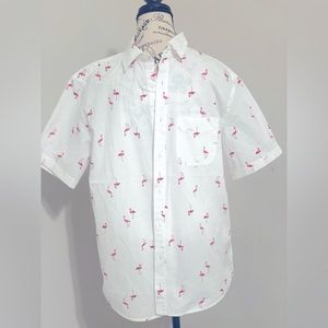 Old Navy Shirt Mens Medium White / Pink Flamingo  Print Summer Party Button Up